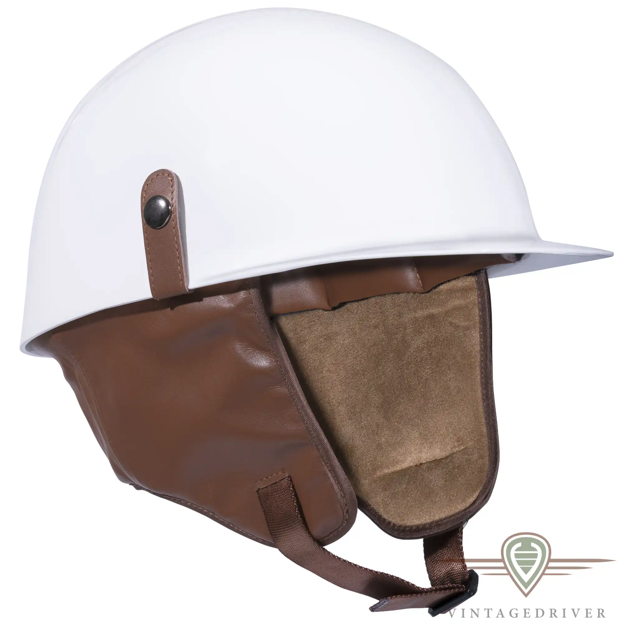 Vintage Halbschalenhelm weiß mit braunem Lederfutter