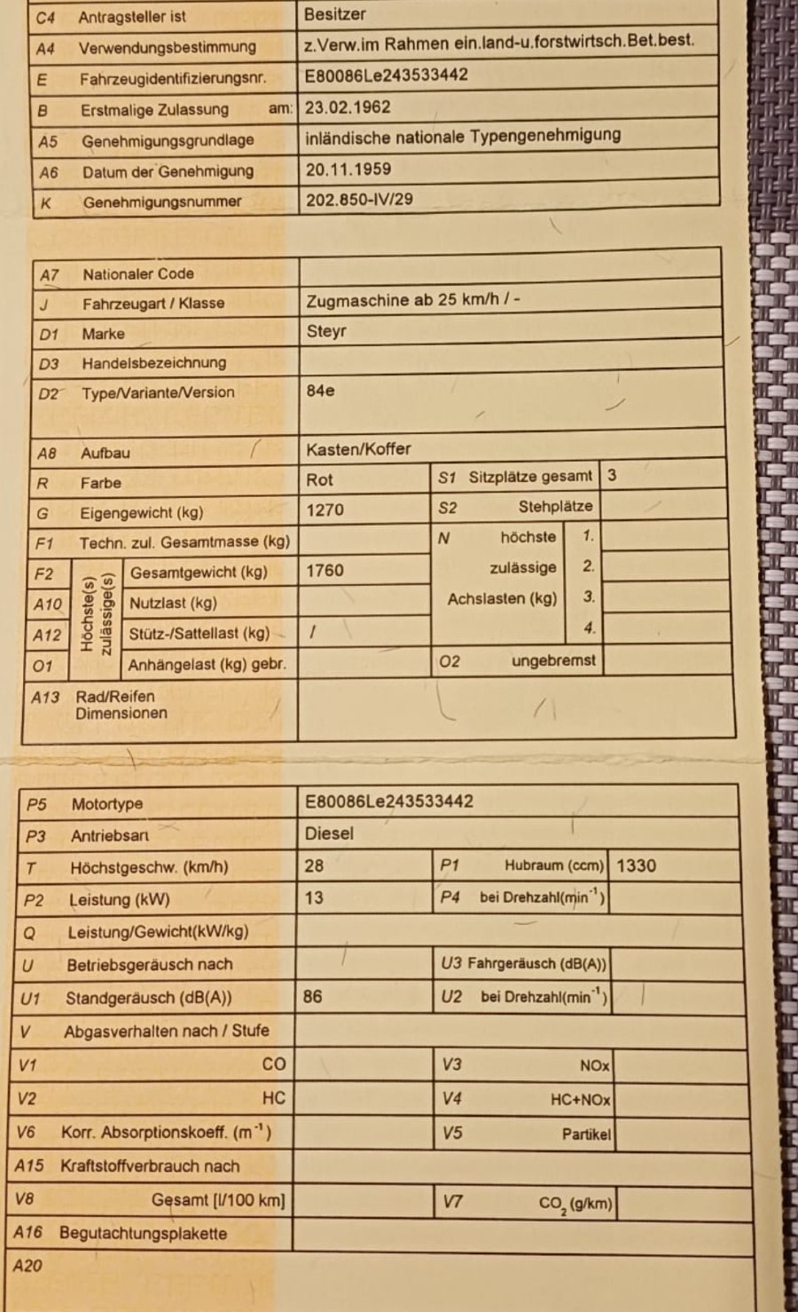 Gebraucht: Steyr t84 t84e inkl. 5t Seilwinde/Forstanhänger Baujahr BJ 02/1962