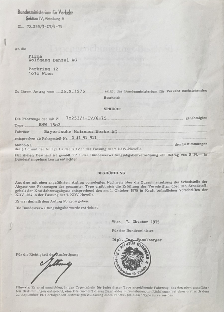 BMW 2002 1502 Baujahr BJ 10/1969