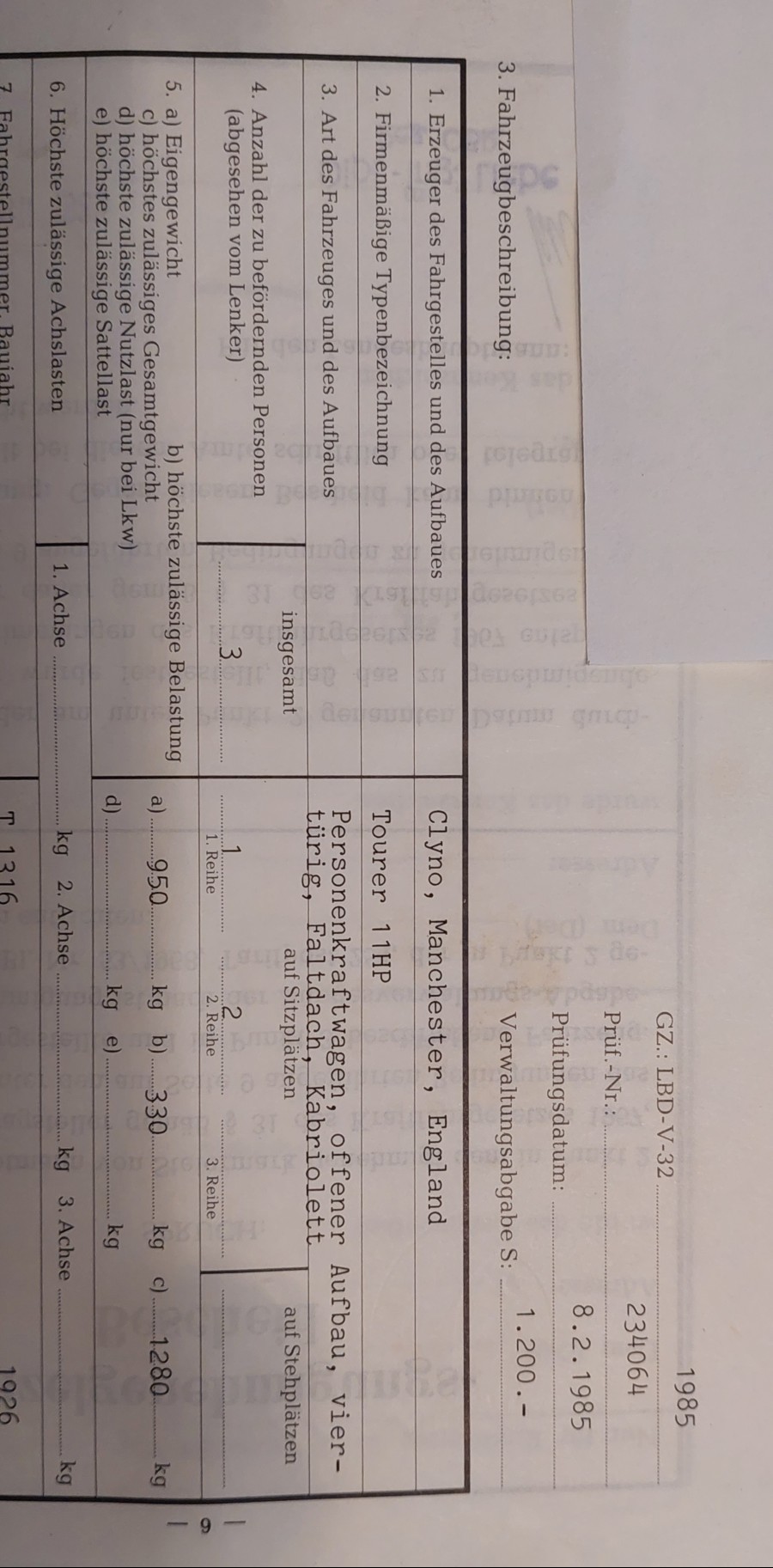 Clyno Tourer 11HP Baujahr BJ 06/1926