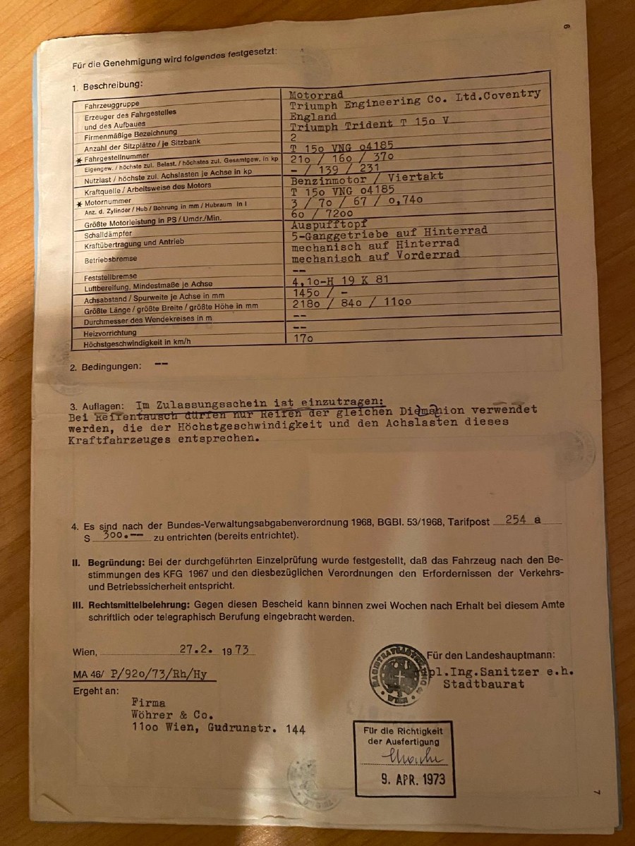 Traumhaft: Triumph TRIUMPH TRIDENT T150V Baujahr BJ 04/1973