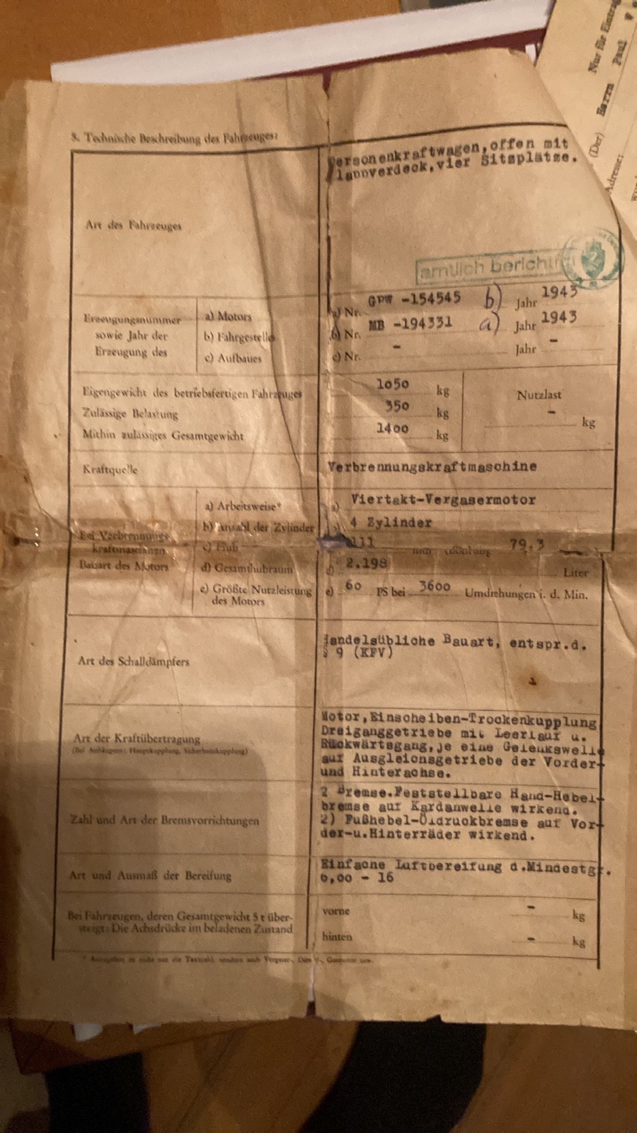 Gebraucht: Jeep Willys in gutem Zustand mit gültigem Pickerl Baujahr BJ 10/1943