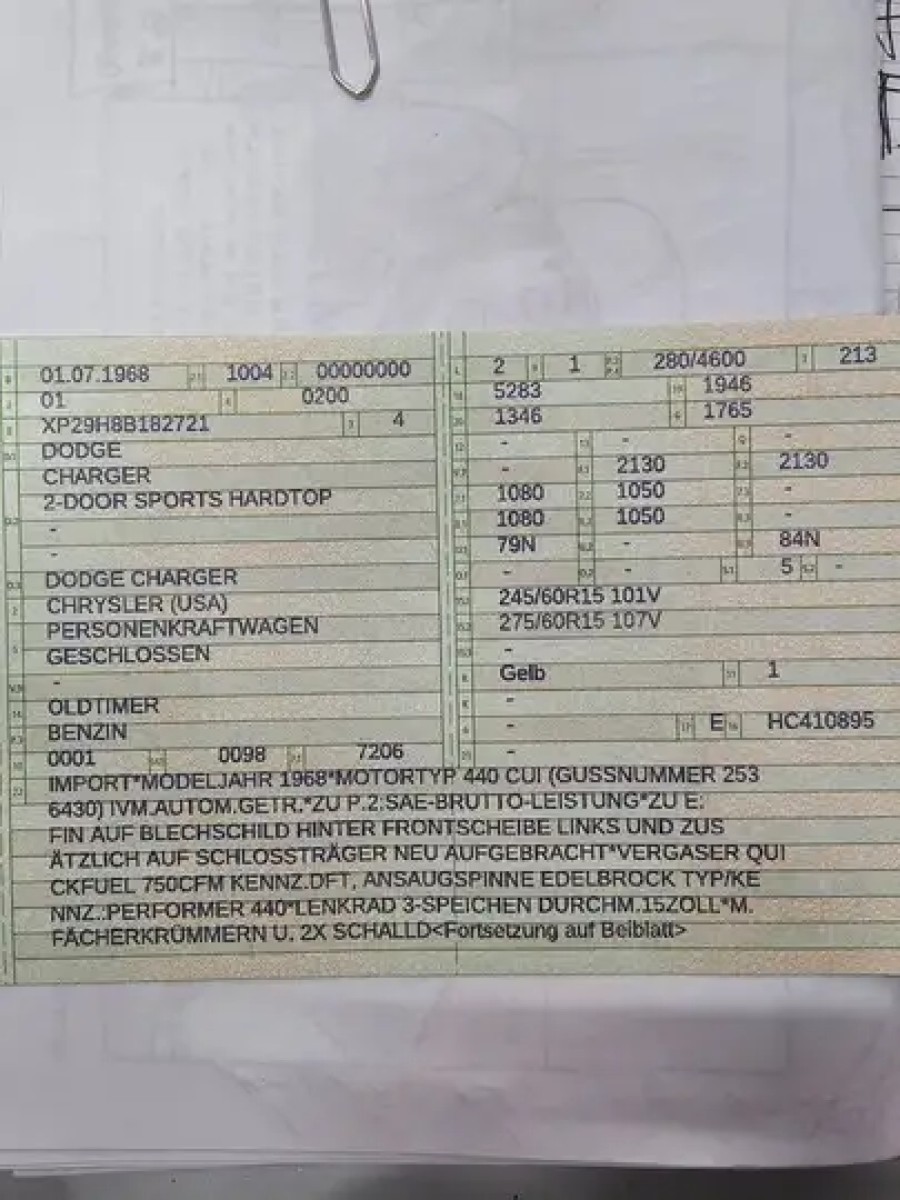 Wunderschön: Dodge Charger 383 wenig gelaufen, zu verkaufen Baujahr BJ 07/1968