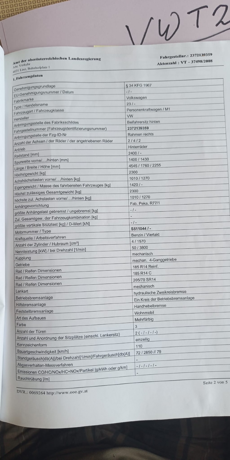 Klassiker VW T2 Baujahr BJ 05/1977