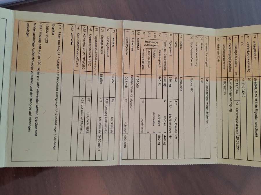 Fiat 500 guter Zustand Baujahr BJ 11/1964