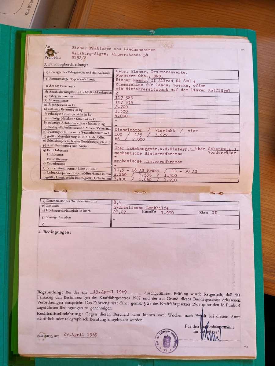 1969er Eicher Mammut II EA 600 S (Allrad) in gutem Zustand Baujahr BJ 05/1969