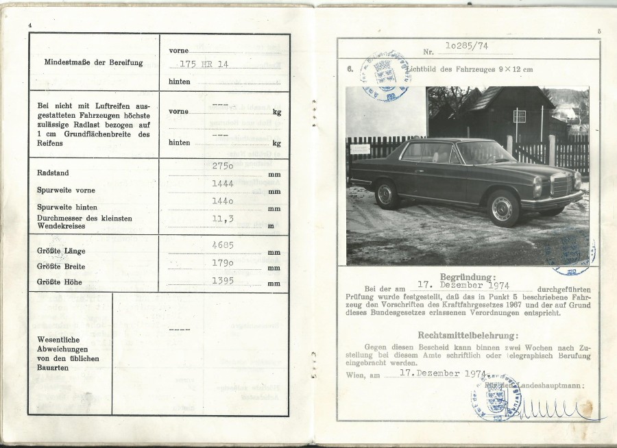 Mercedes Benz 250 CE Coupé in gebrauchtem Zustand steht zum Verkauf Baujahr BJ 05/1969