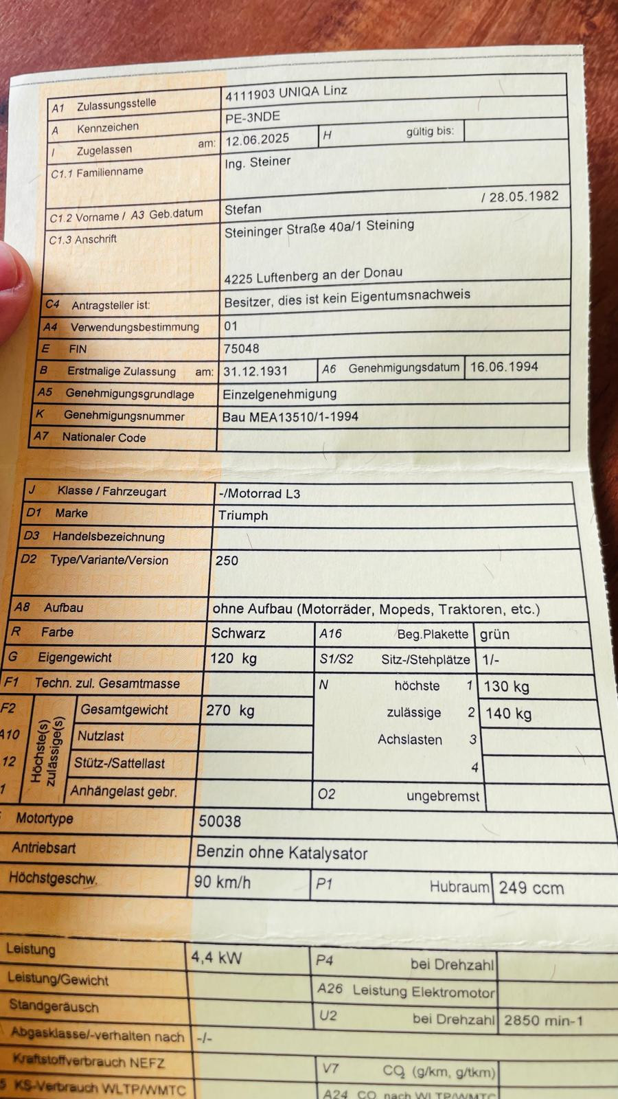 1931er Triumph 250 guter Zustand Baujahr BJ 01/1931