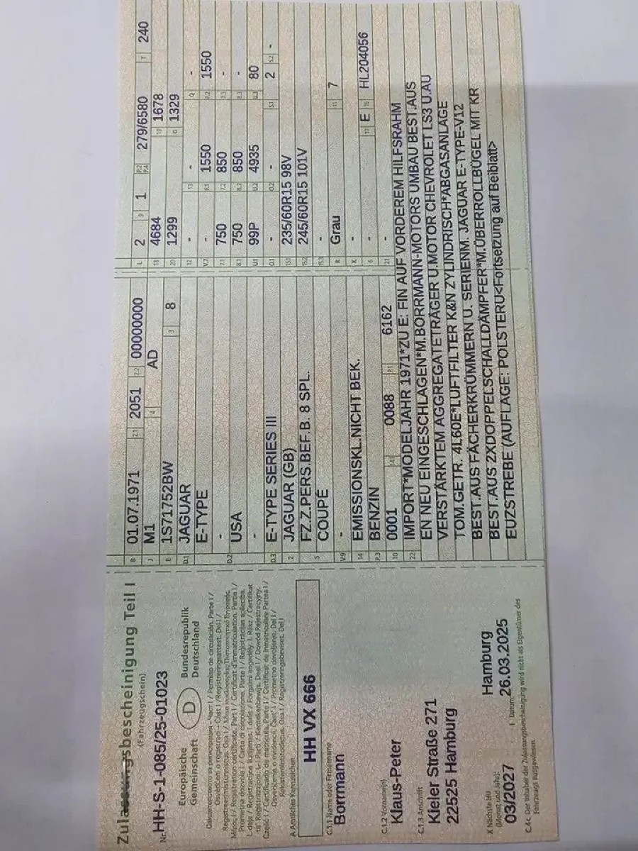 Jaguar E-Type Was der Nachbar garantiert nicht hat..!!! V8!!! Baujahr BJ 07/1971