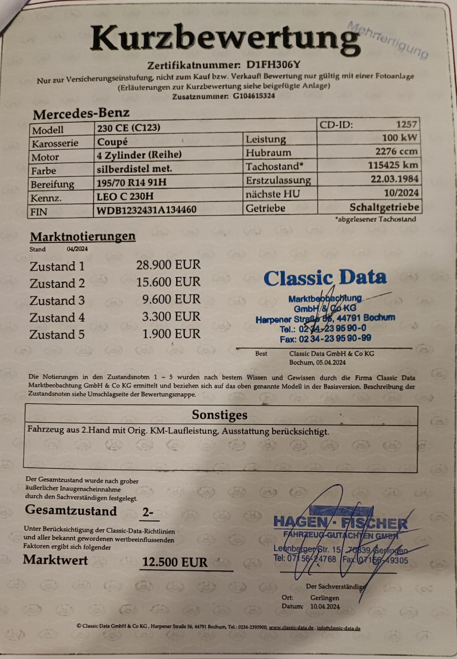 Mercedes Benz 230 W123 in gutem Zustand Baujahr BJ 03/1984