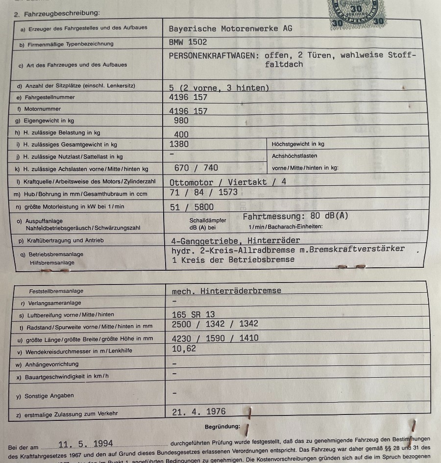 BMW 1502 in rostfreiem Zustand sucht neuen Besitzer Baujahr BJ 04/1976