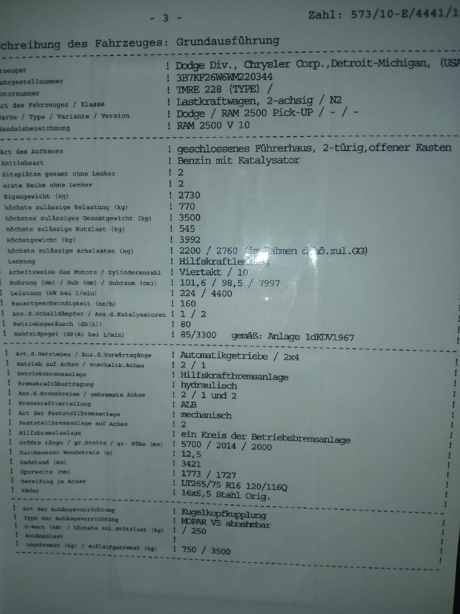 Dodge RAM in gebrauchtem Zustand im Angebot Baujahr BJ 11/1999