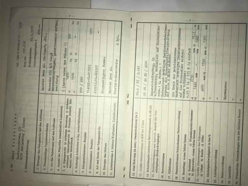 Mercedes-Benz Mercedes 250 CE/8 Coupe W115 250CE EINZELSTÜCK Baujahr BJ -