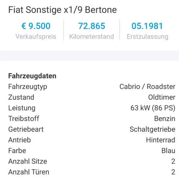 Fiat x1/9 Bertone Baujahr BJ -