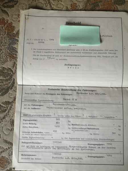 Typenschein Ford Taunus 17M Baujahr 1964 Baujahr BJ -