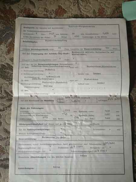 Typenschein Ford Taunus 17M Baujahr 1964 Baujahr BJ -