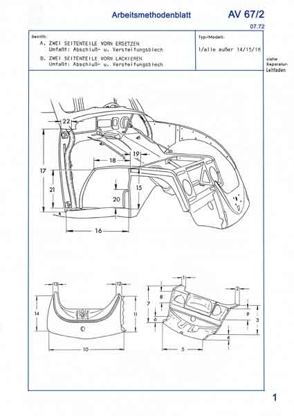 VW Käfer Reparatur - Leitfaden Aufbau, Karosserie Baujahr BJ -